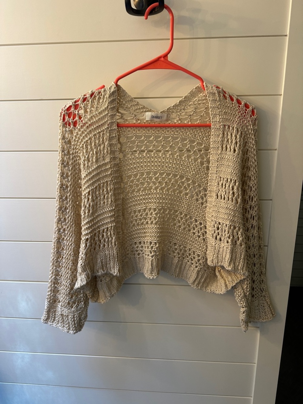 Crochet Open-Front Cardigan Sweater — Beige